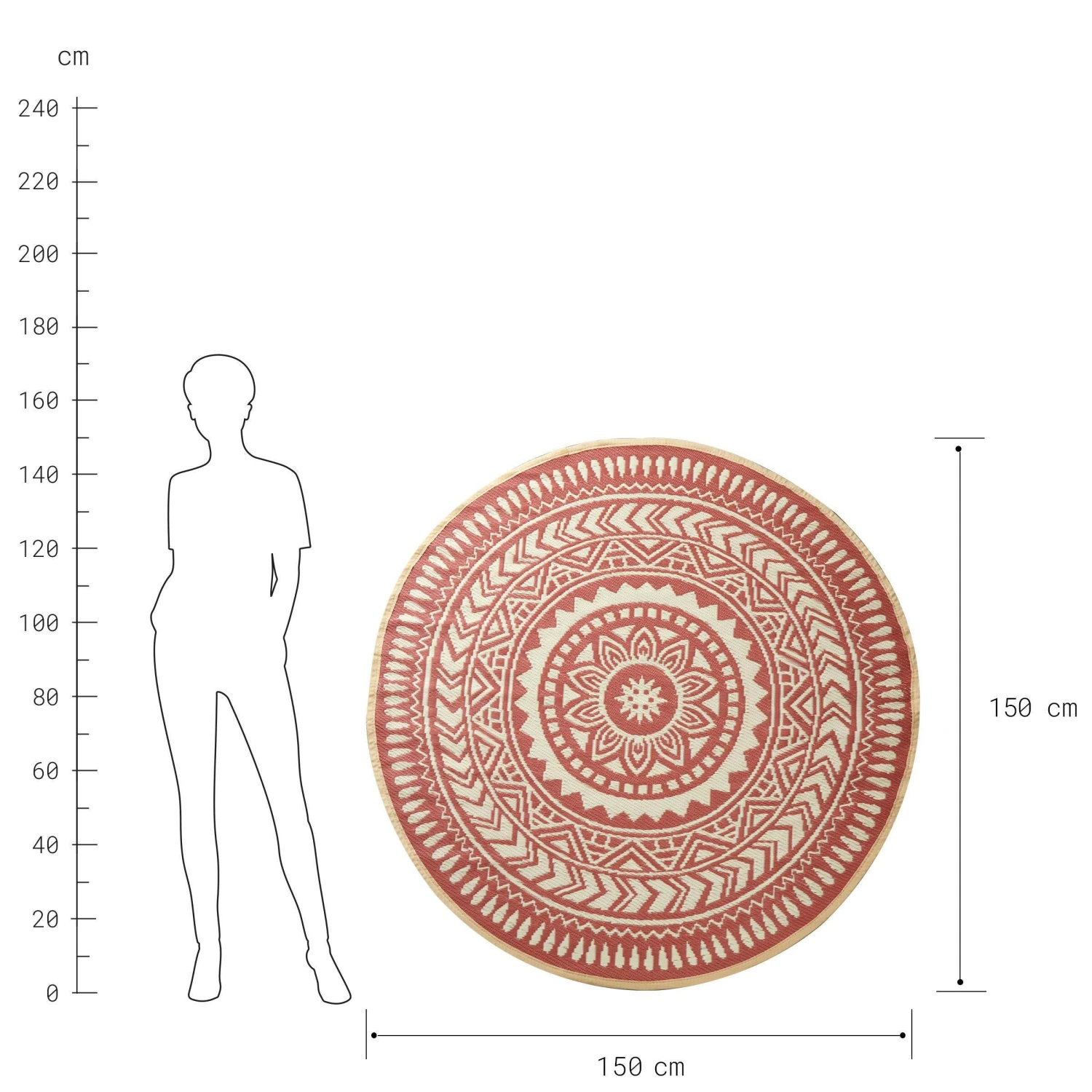 In- & Outdoor-Teppich Ø150cm COLOUR CLASH In Hellrot-Creme 5 In- & Outdoor-Teppich Ø150cm COLOUR CLASH In Hellrot-Creme – Bild 3